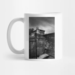 A Fence A Wall and A Headless Angel In Black and White Mug